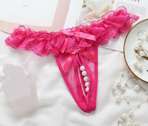 (17) Hot Pink Pearl Lace Thong