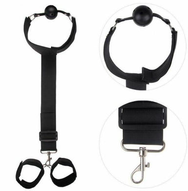 Black Mouth Gag Ball with Adjustable Neck and Wrist Restraints