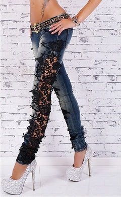 Dark Wash Sexy Floral Fashion Destroyed Skinny Jeans